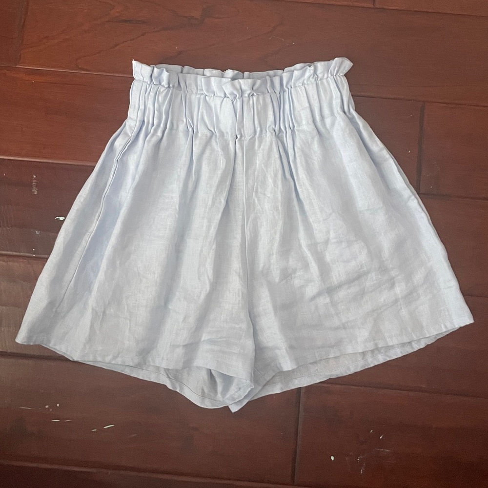 Baby Blue Cinch-Waist Flowy Shorts